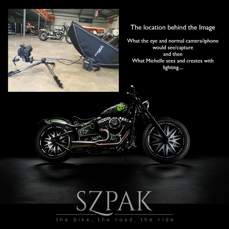 The image behind the photograph of Shane Shakey Byrne Harley Davidson by motorcycle photographer Michelle Szpak